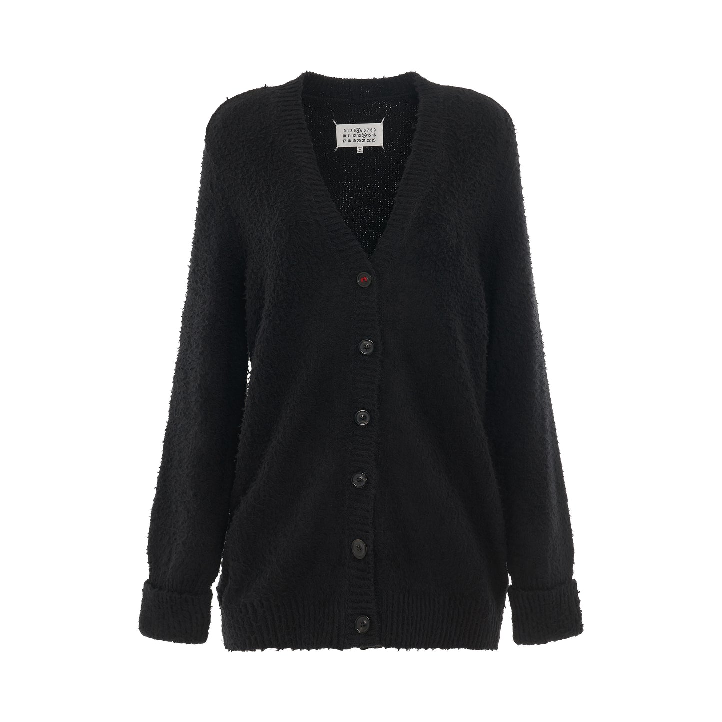 Oversized Piled Knit Cardigan in Black