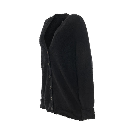 Oversized Piled Knit Cardigan in Black