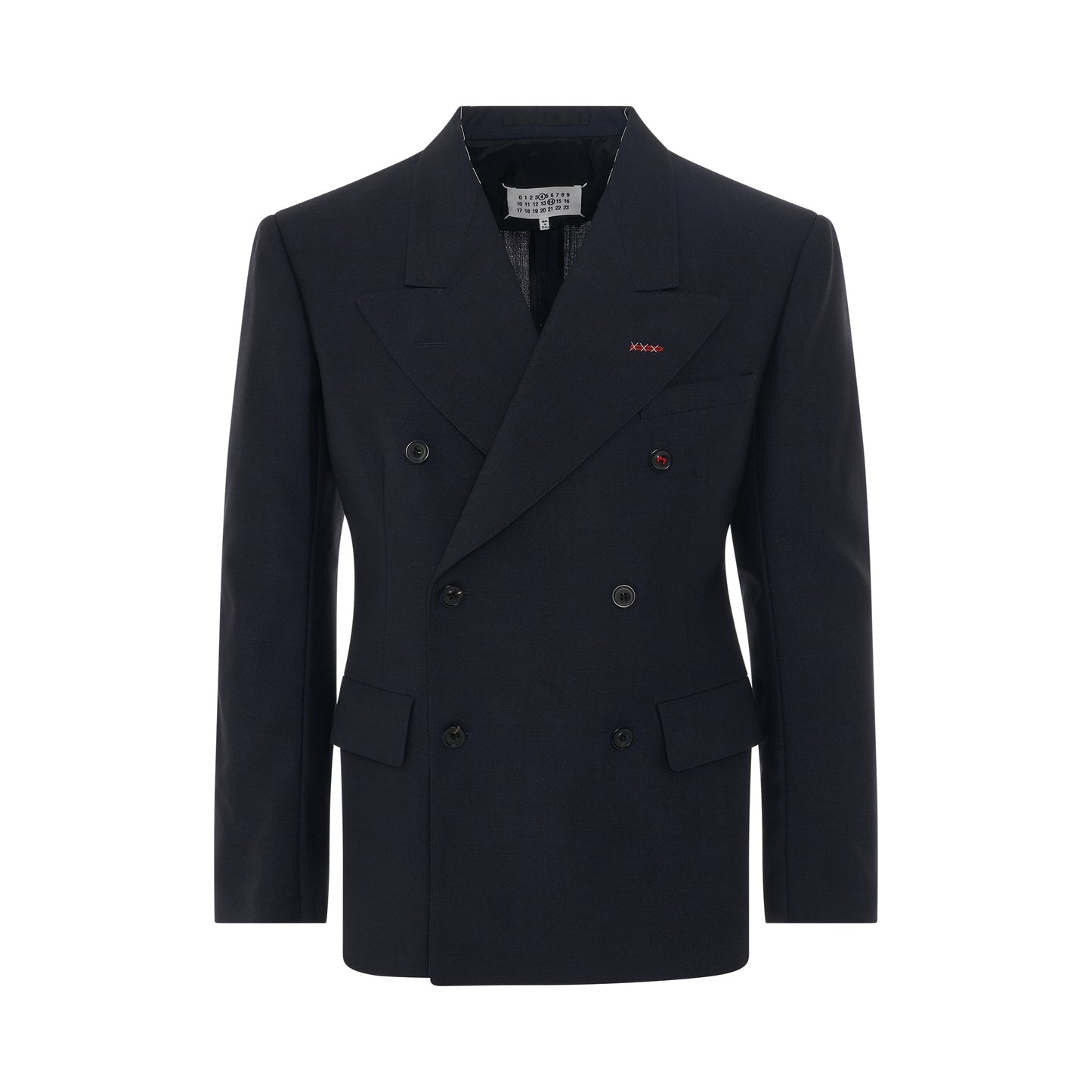 Double Breasted Contrast Stitch Blazer in Navy