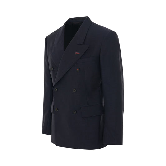 Double Breasted Contrast Stitch Blazer in Navy