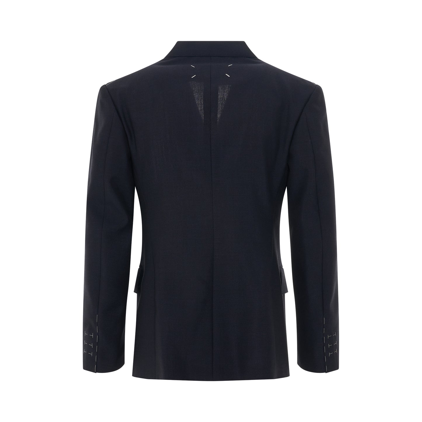 Double Breasted Contrast Stitch Blazer in Navy