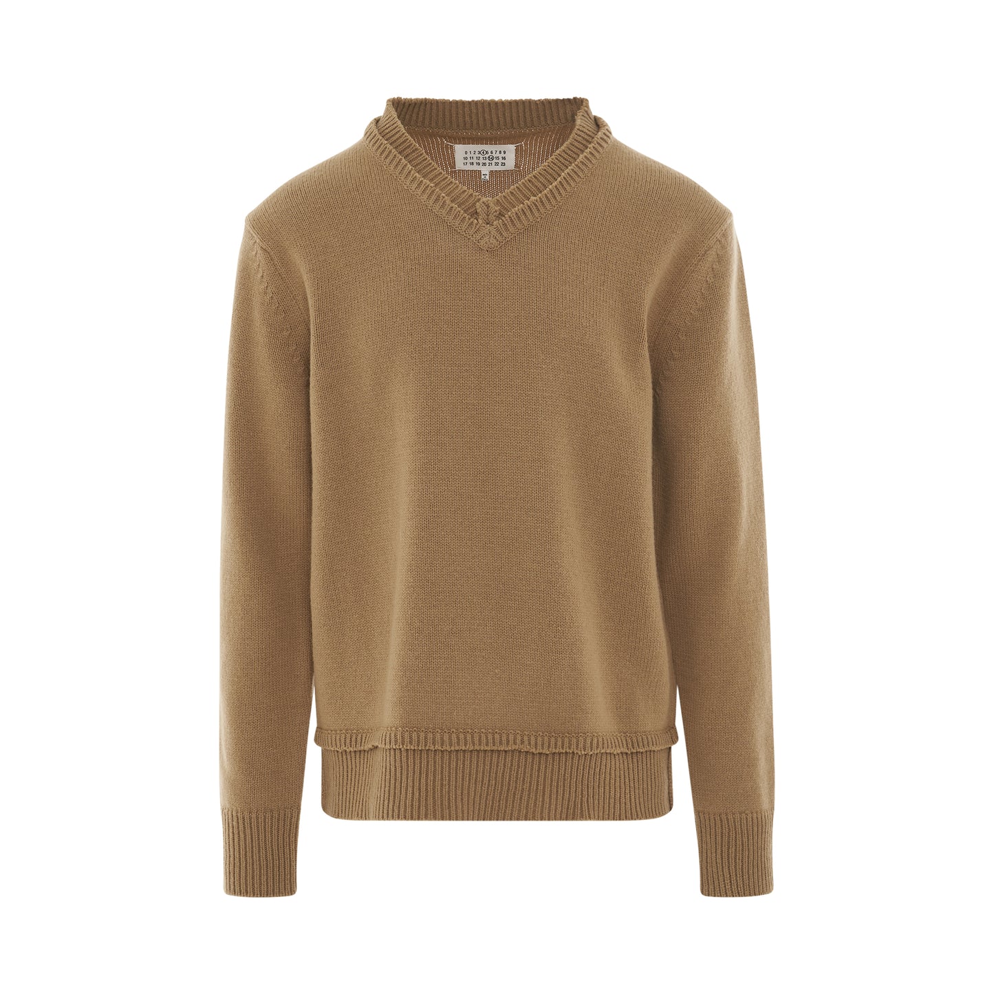 Elbow Patch V-Neck Knit Sweater in Beige