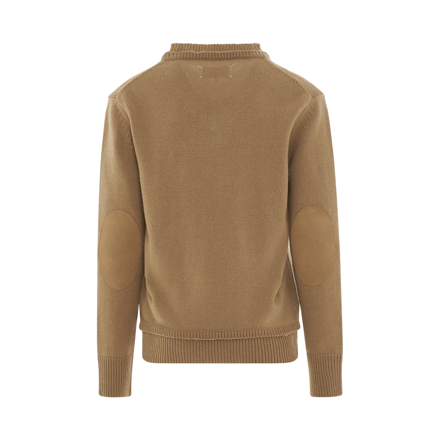 Elbow Patch V-Neck Knit Sweater in Beige