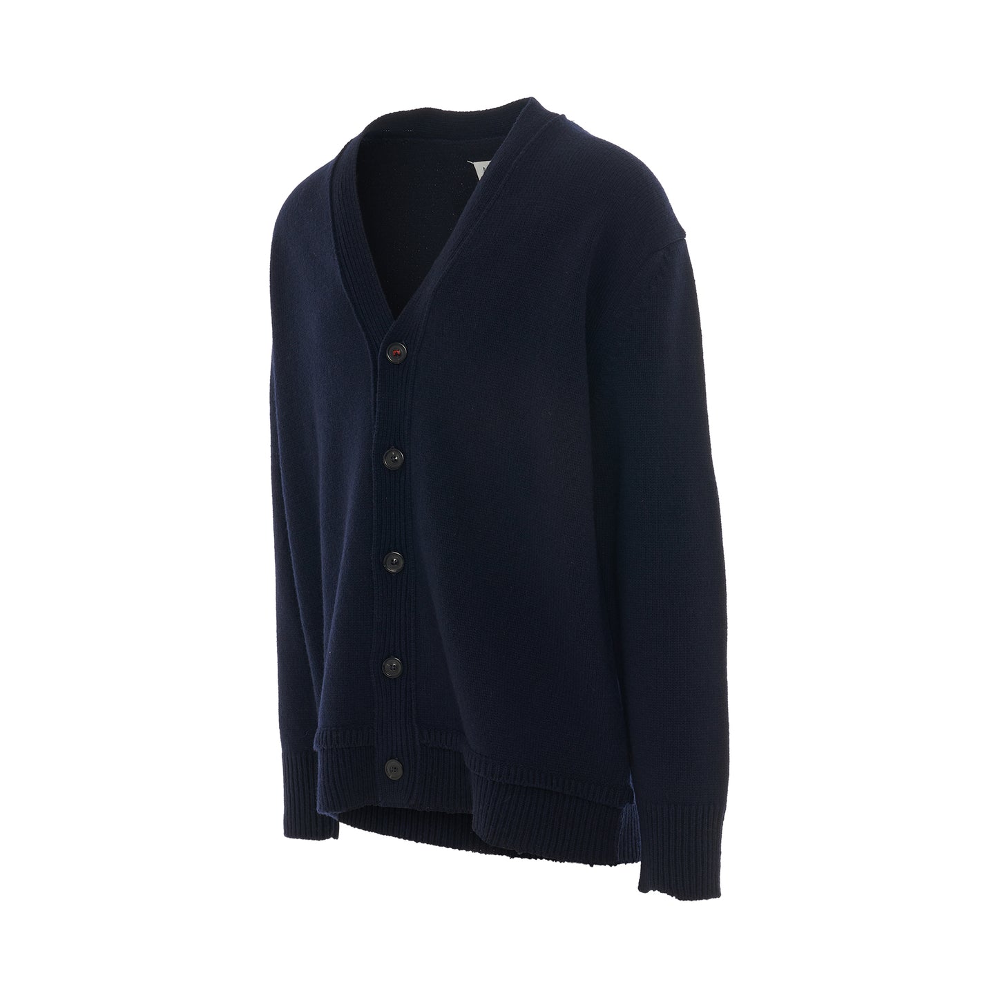 Elbow Patch V-Neck Knit Cardigan in Navy