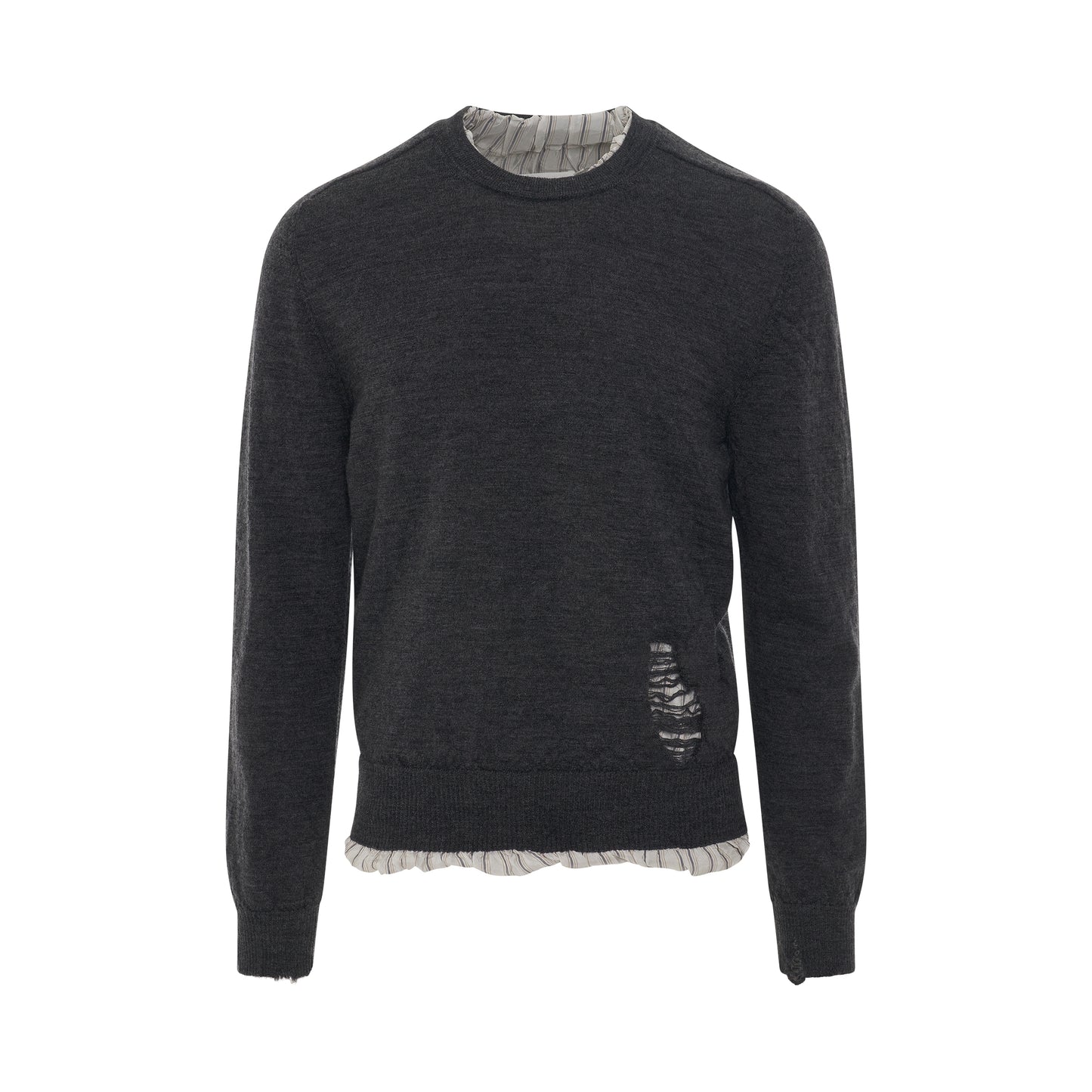 Distressed Wool Jumper in Dark Grey