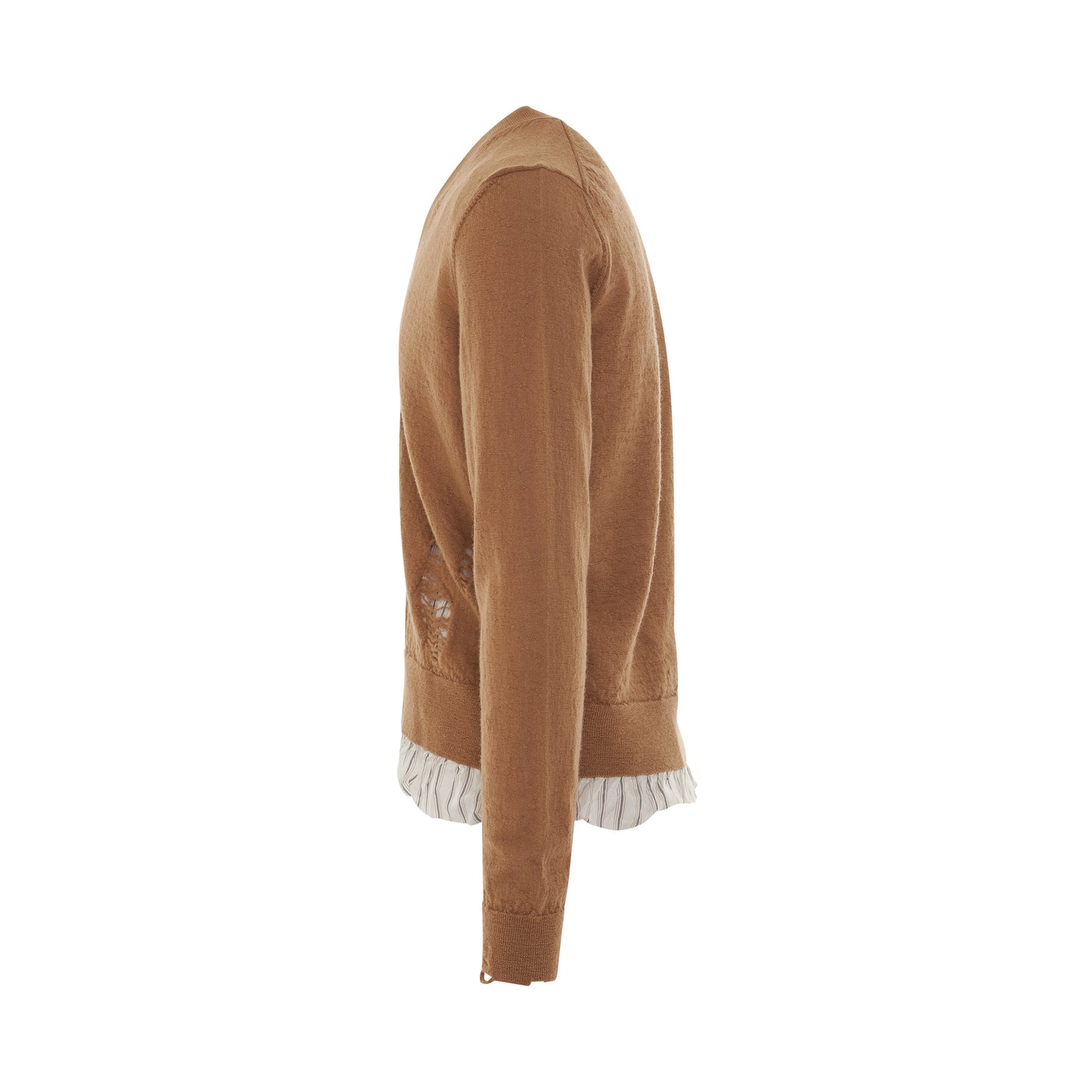 Distressed V-Neck Knit Cardigan in Camel