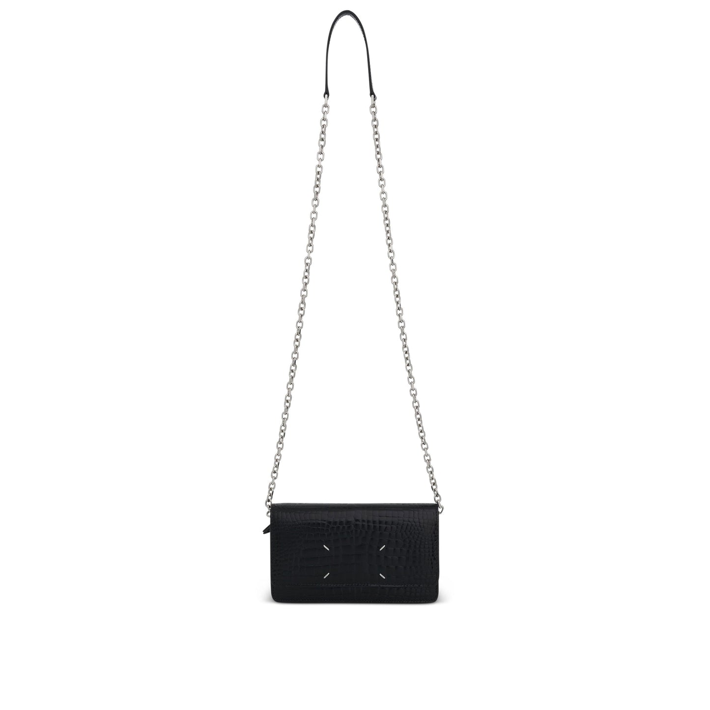 Large Leather Chain Wallet in Black