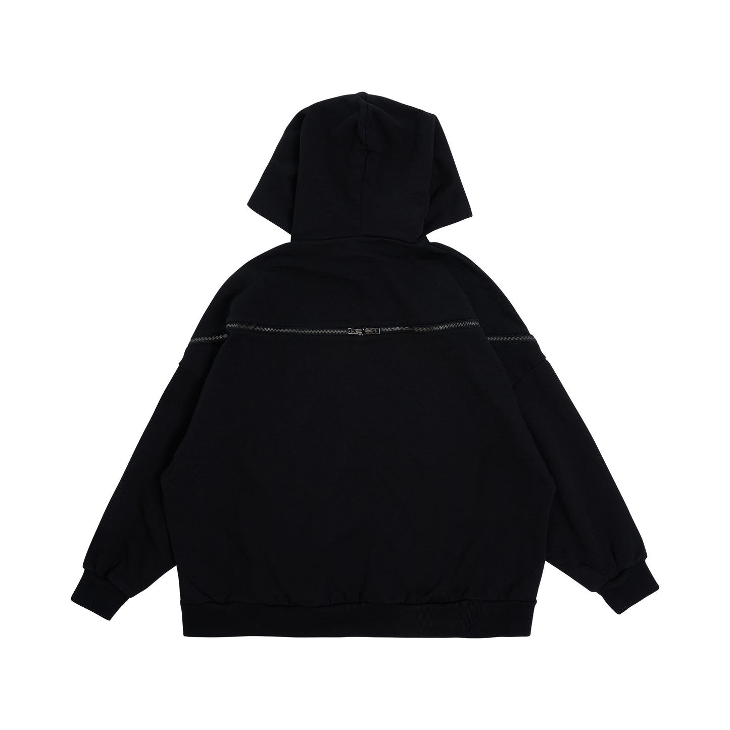 Embroidered Drawstring Zip Hoodie in Black