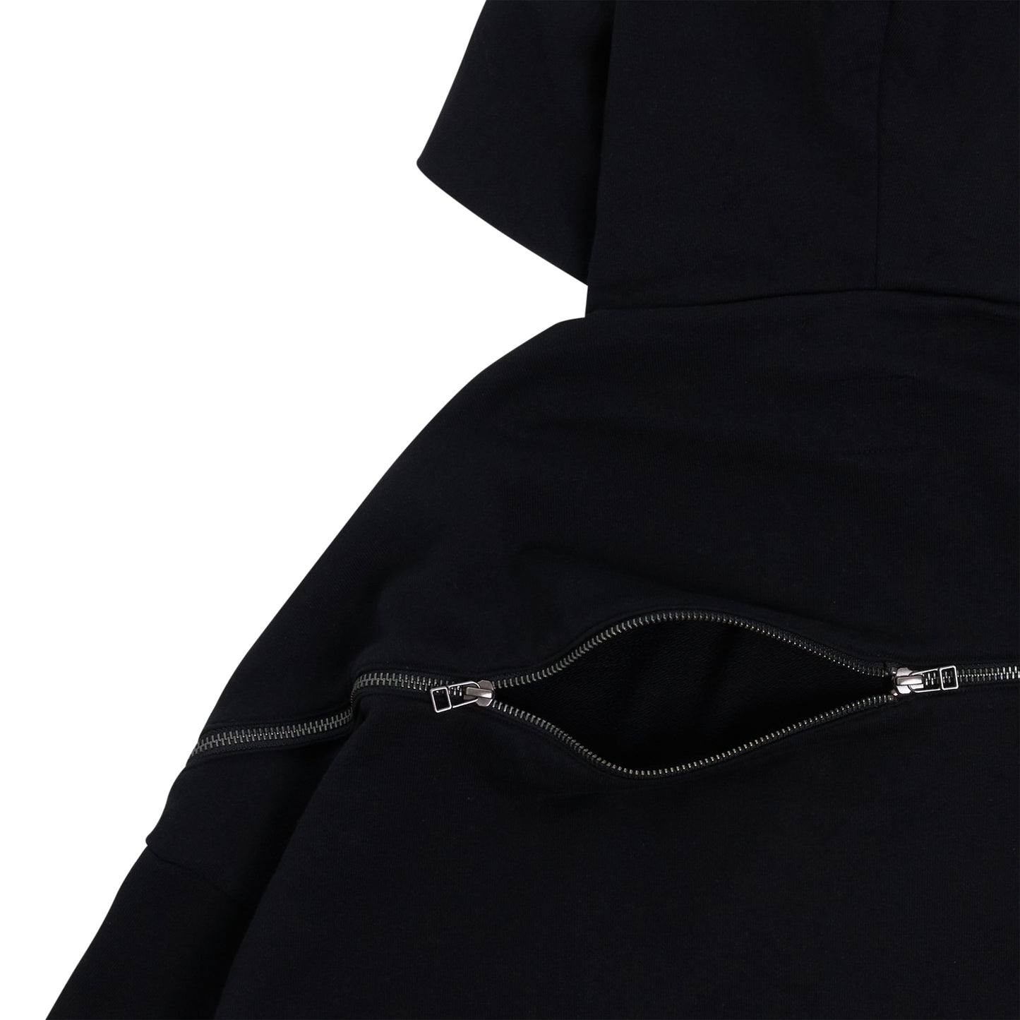 Embroidered Drawstring Zip Hoodie in Black