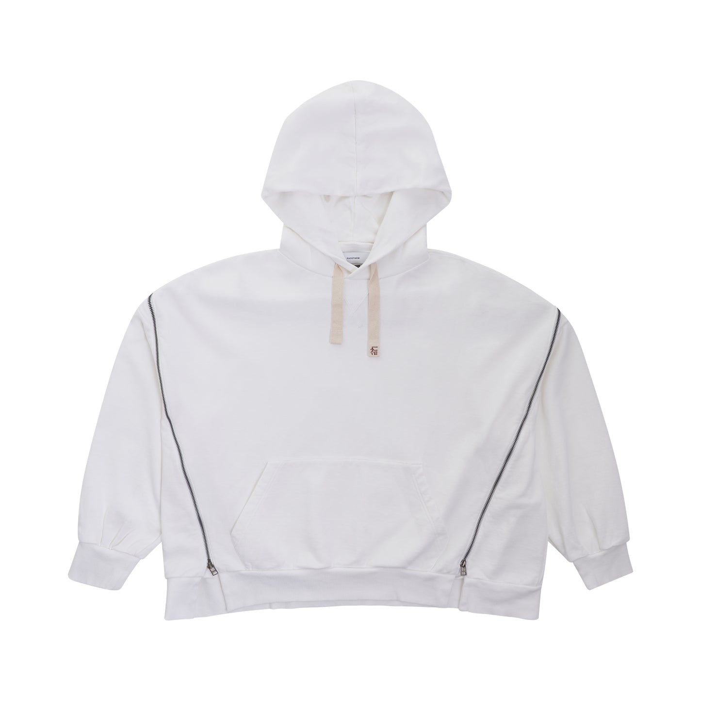 Embroidered Drawstring Zip Hoodie in White