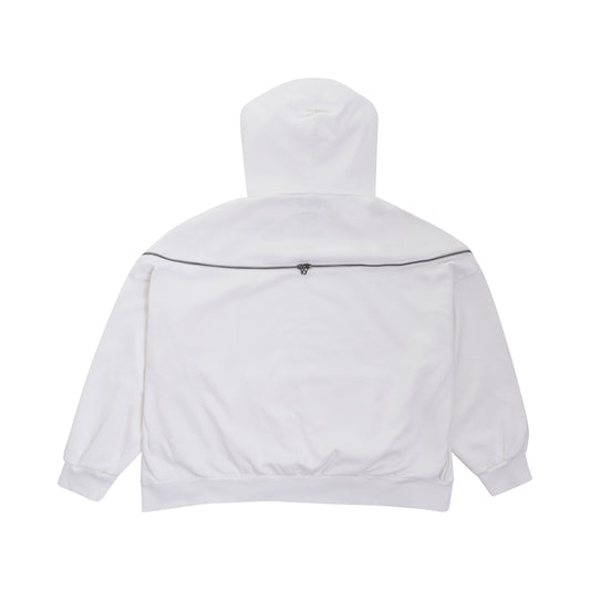 Embroidered Drawstring Zip Hoodie in White