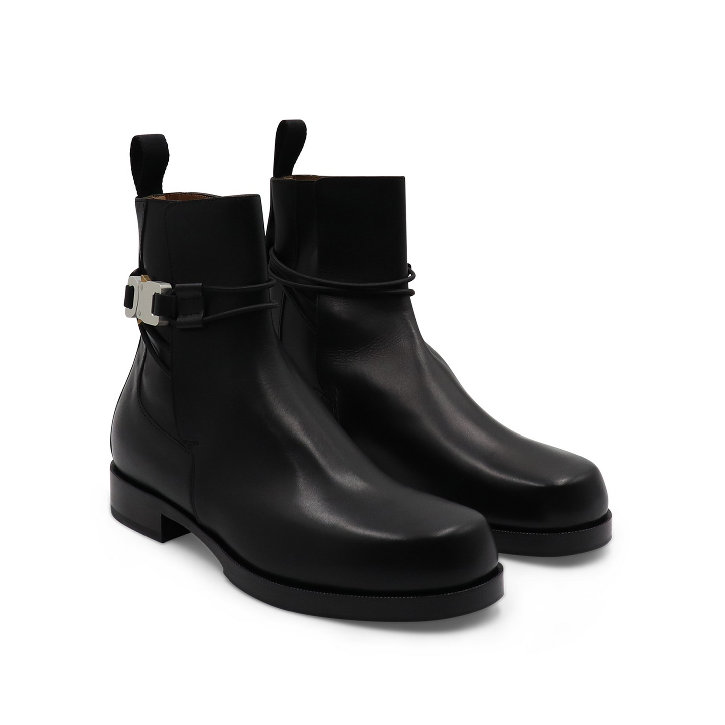 Low Buckle Leather Boots in Black