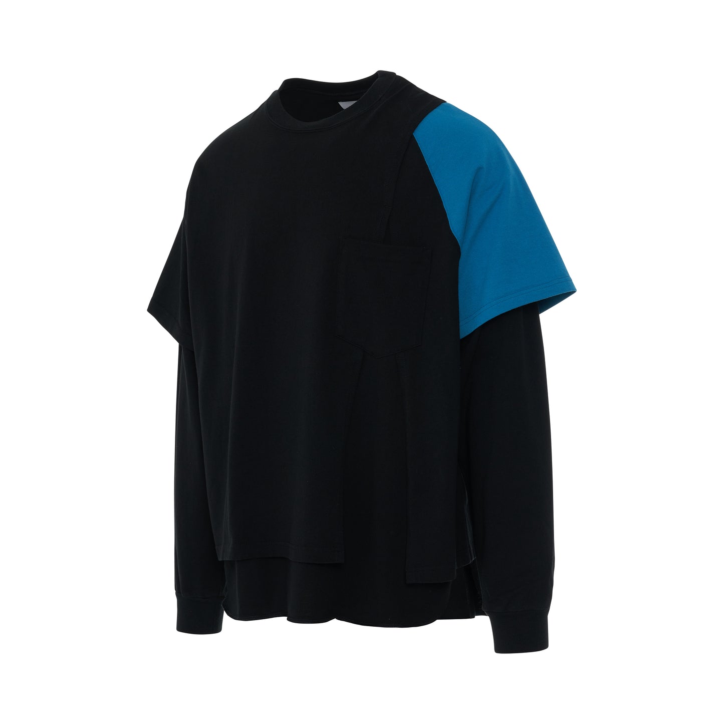 Layered Long Sleeve Asymmetrical Sleeves T-Shirt in Black
