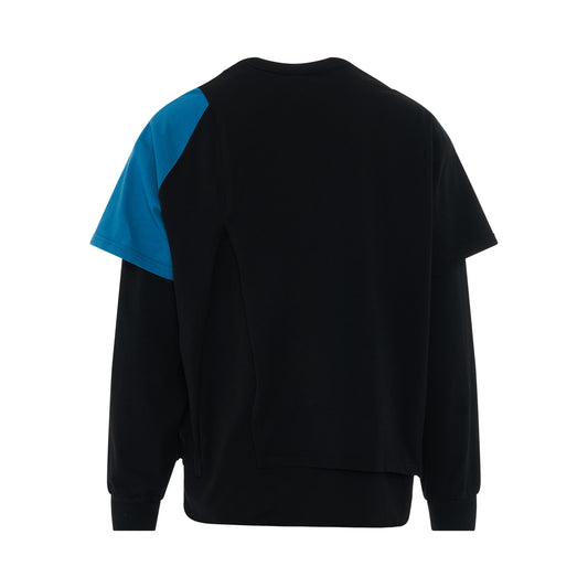 Layered Long Sleeve Asymmetrical Sleeves T-Shirt in Black