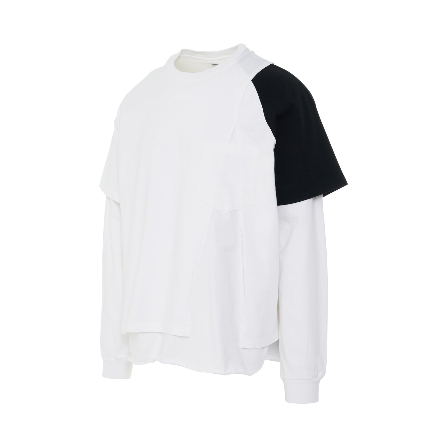 Layered Long Sleeve Asymmetrical Sleeves T-Shirt in White