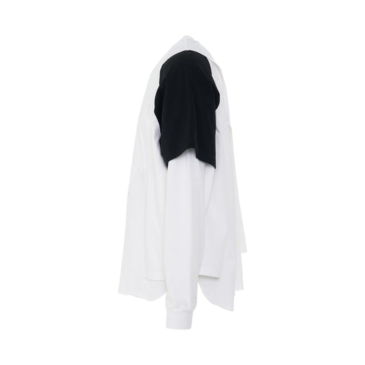 Layered Long Sleeve Asymmetrical Sleeves T-Shirt in White