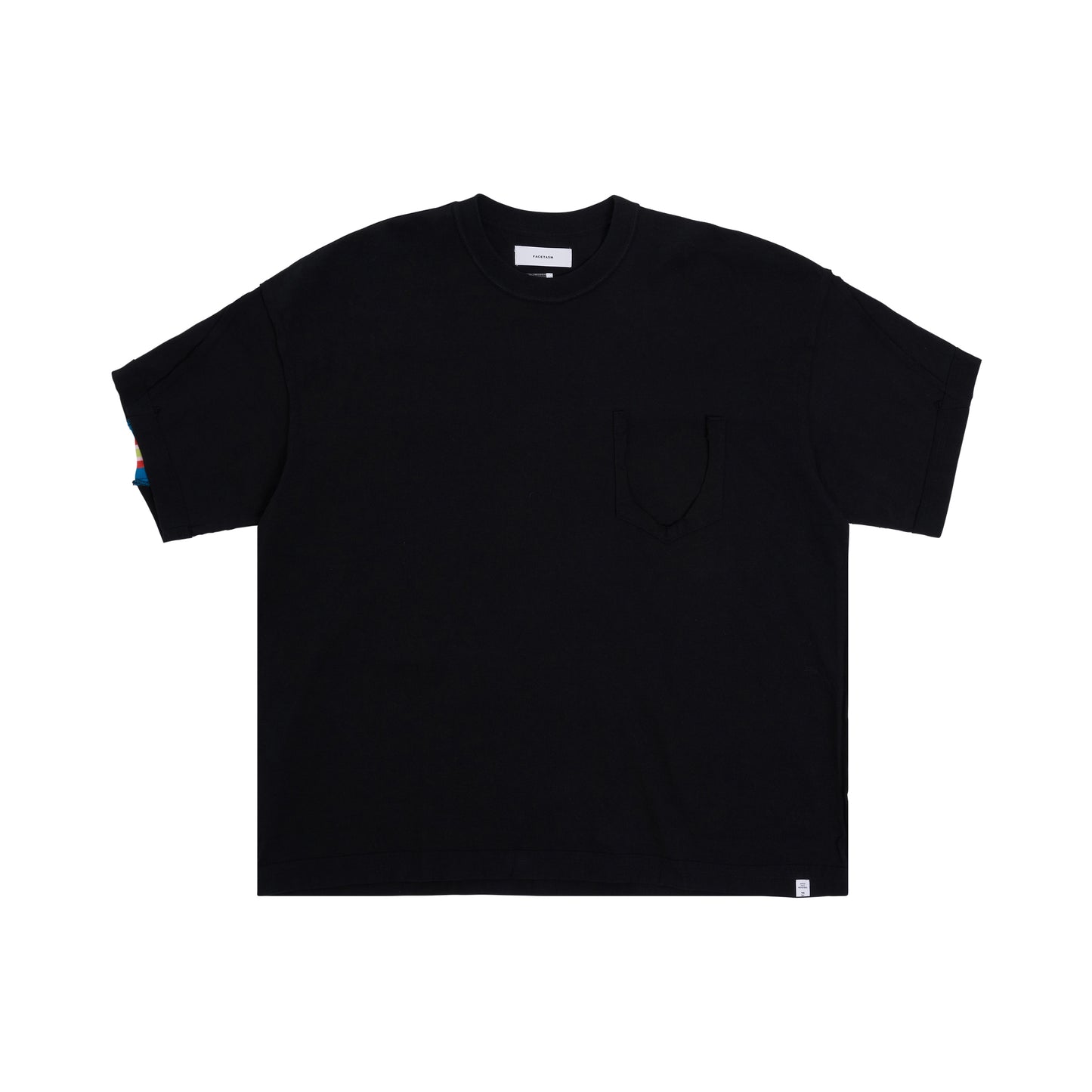 Inside-Out Rib Big T-Shirt with Destroyed Pocket in Black