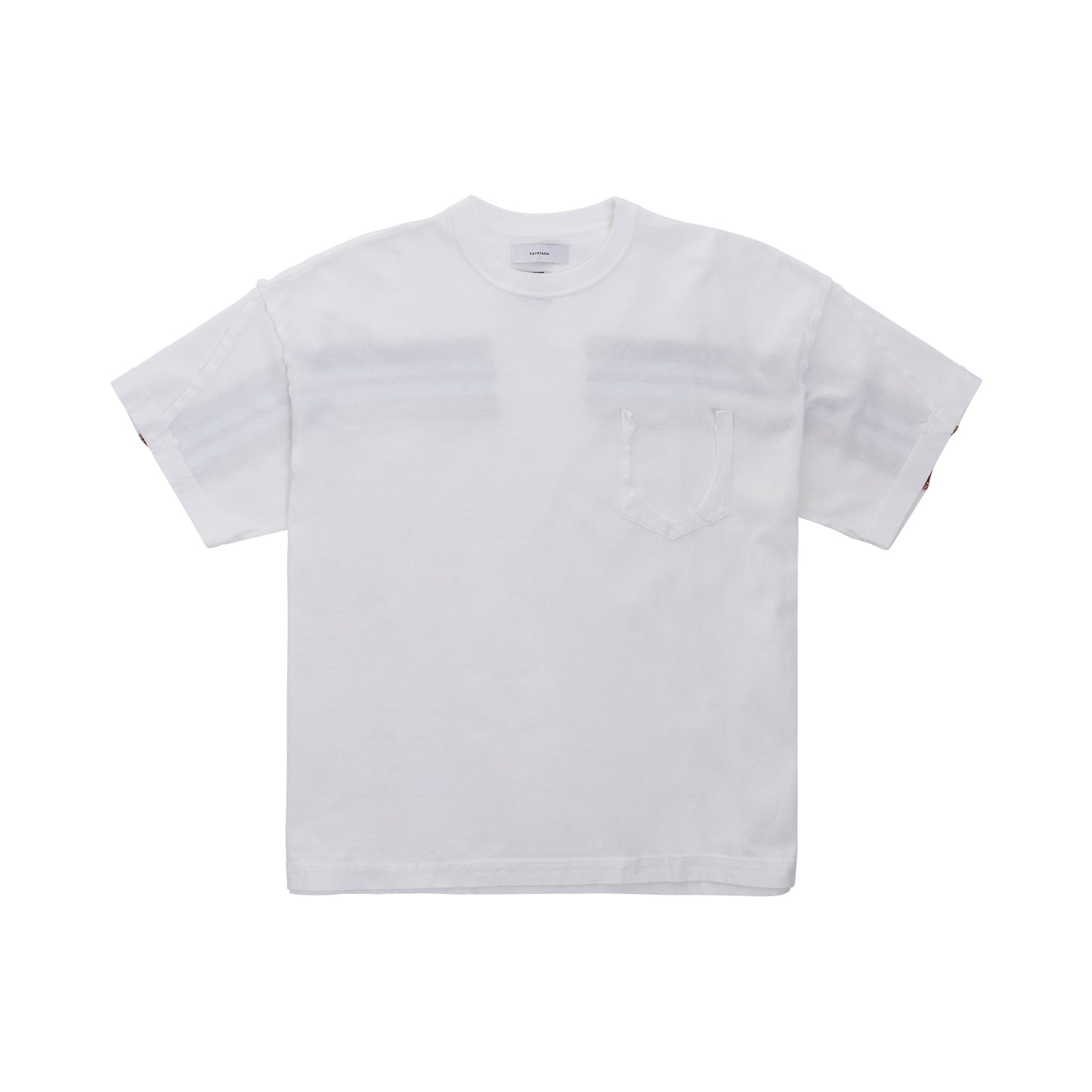 Inside-Out Rib Big T-Shirt with Destroyed Pocket in White