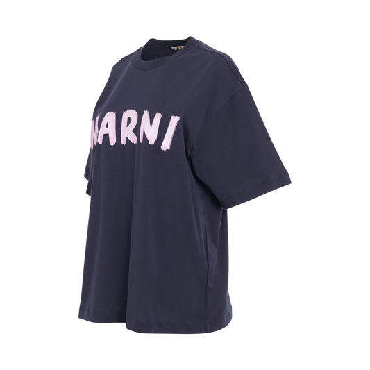 Plain Cotton Logo T-Shirt in Blue/Black