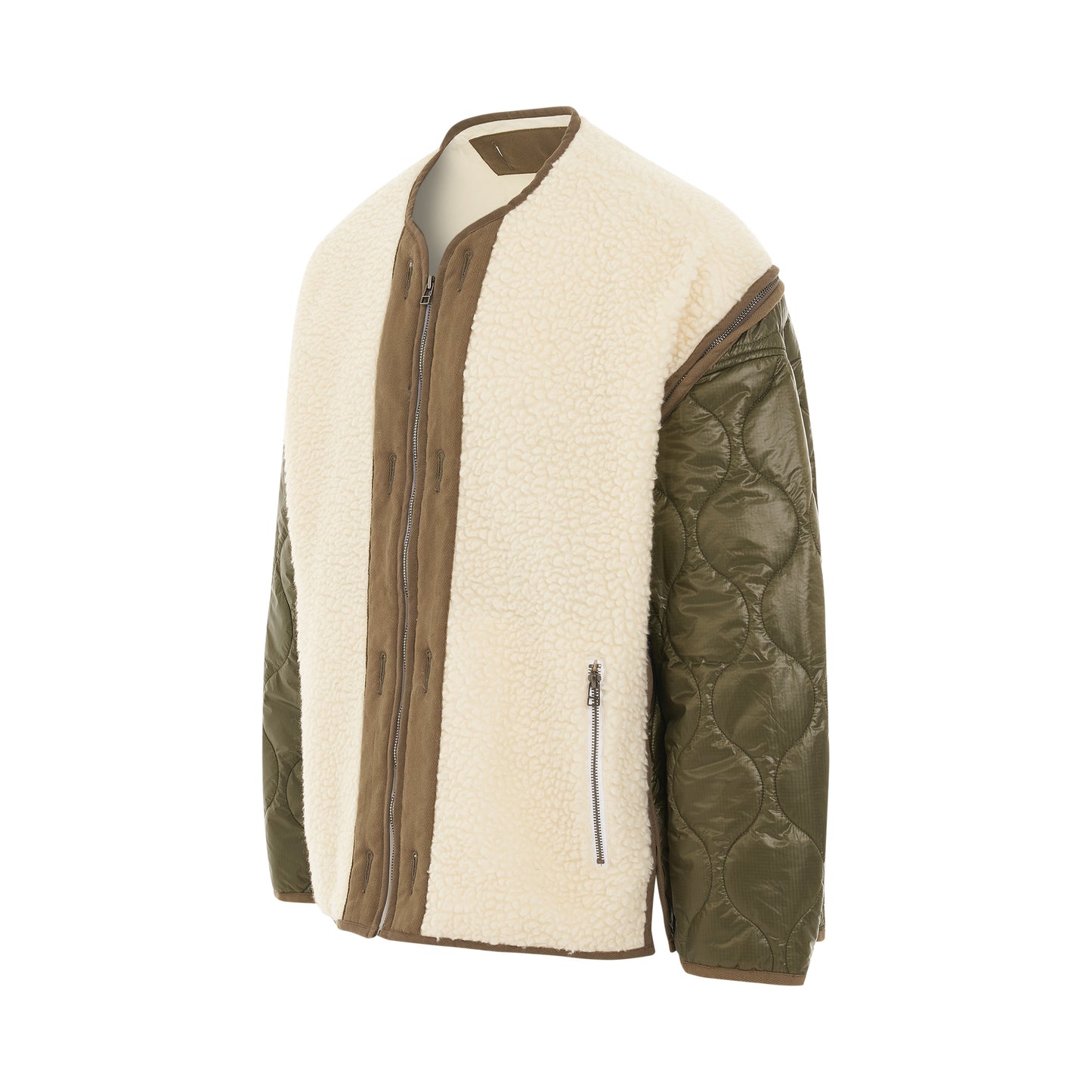 Zipper Sherpa Quilted Liner Jacket in Ecru/Khaki