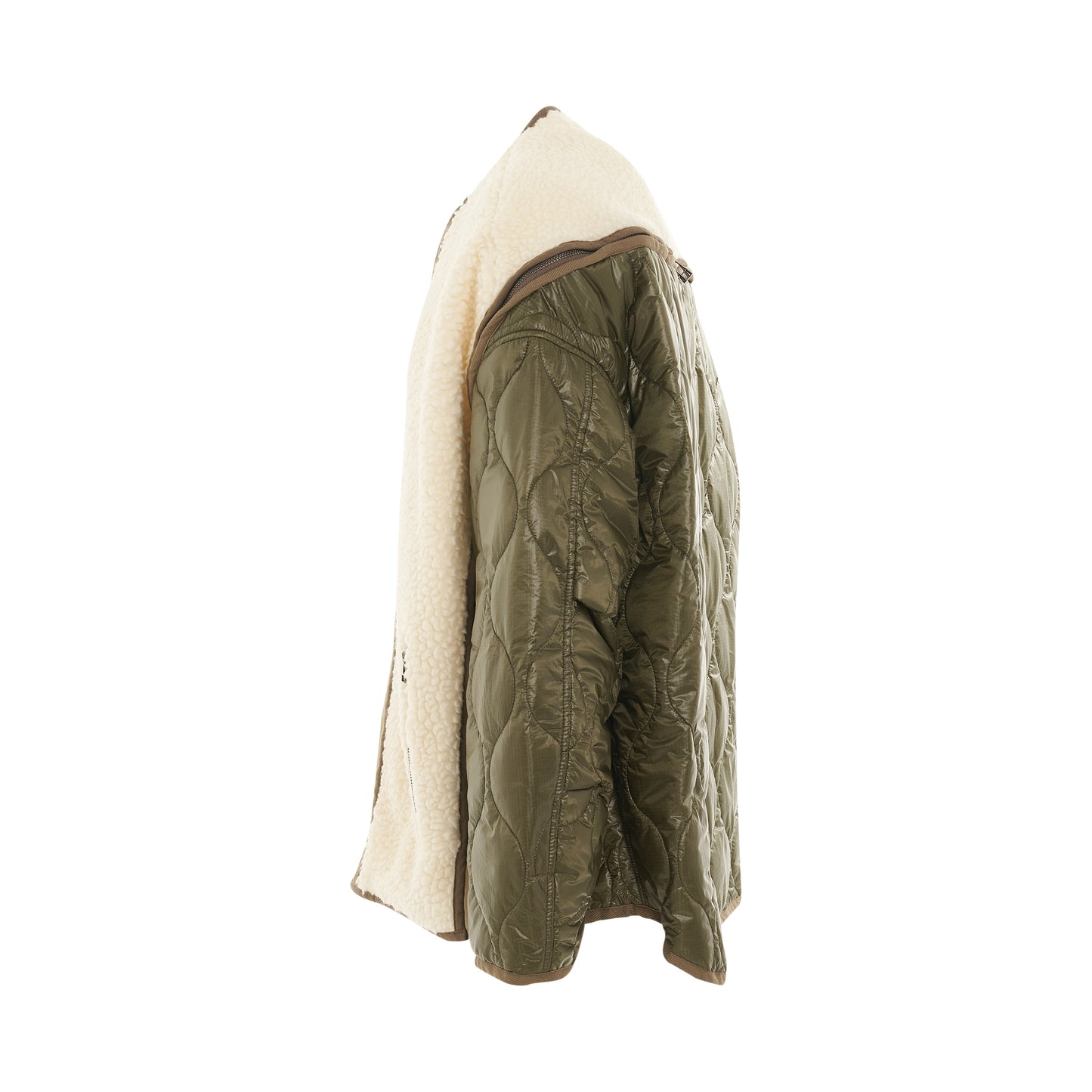 Zipper Sherpa Quilted Liner Jacket in Ecru/Khaki
