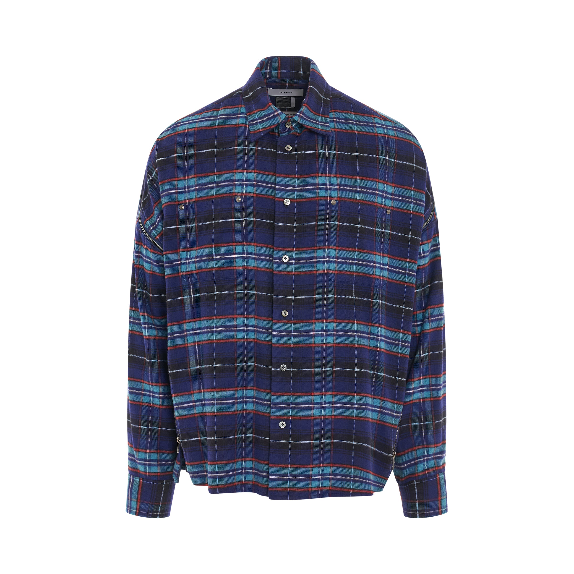 Cotton Check Zipper Shirt in Navy