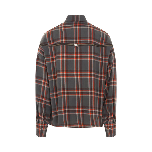 Wool Check Zipper Shirt in Charcoal