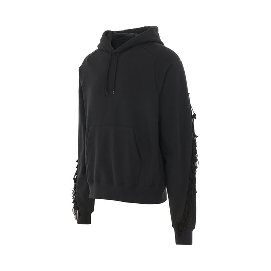 Fringe Hoodie with Rib Detail in Black