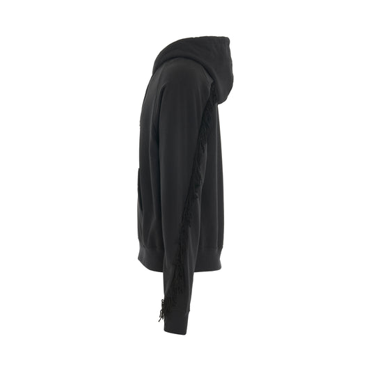 Fringe Hoodie with Rib Detail in Black