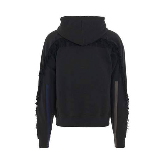 Fringe Hoodie with Rib Detail in Black