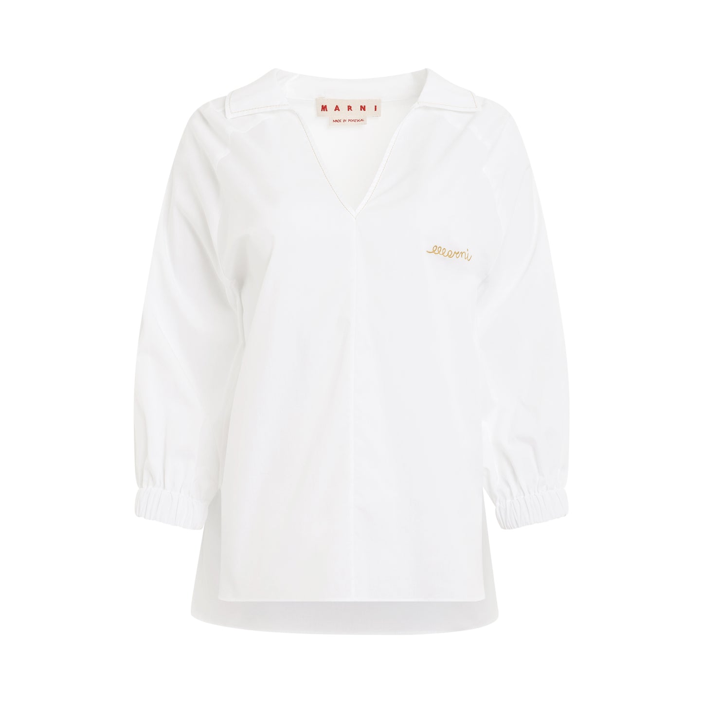 Embroidered Logo V-Neck Blouse in Lily White