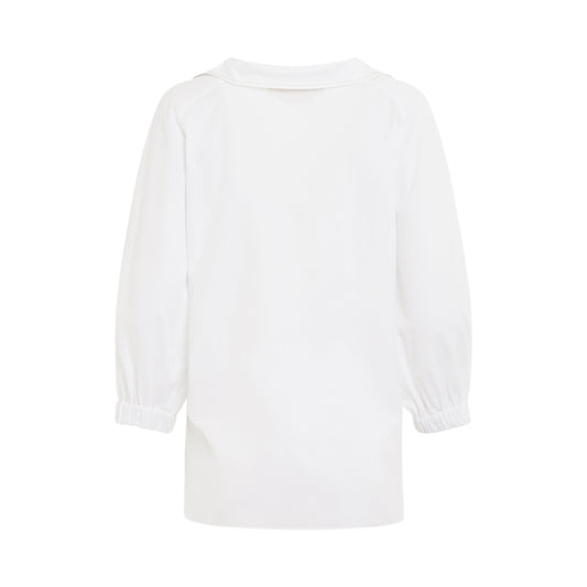 Embroidered Logo V-Neck Blouse in Lily White