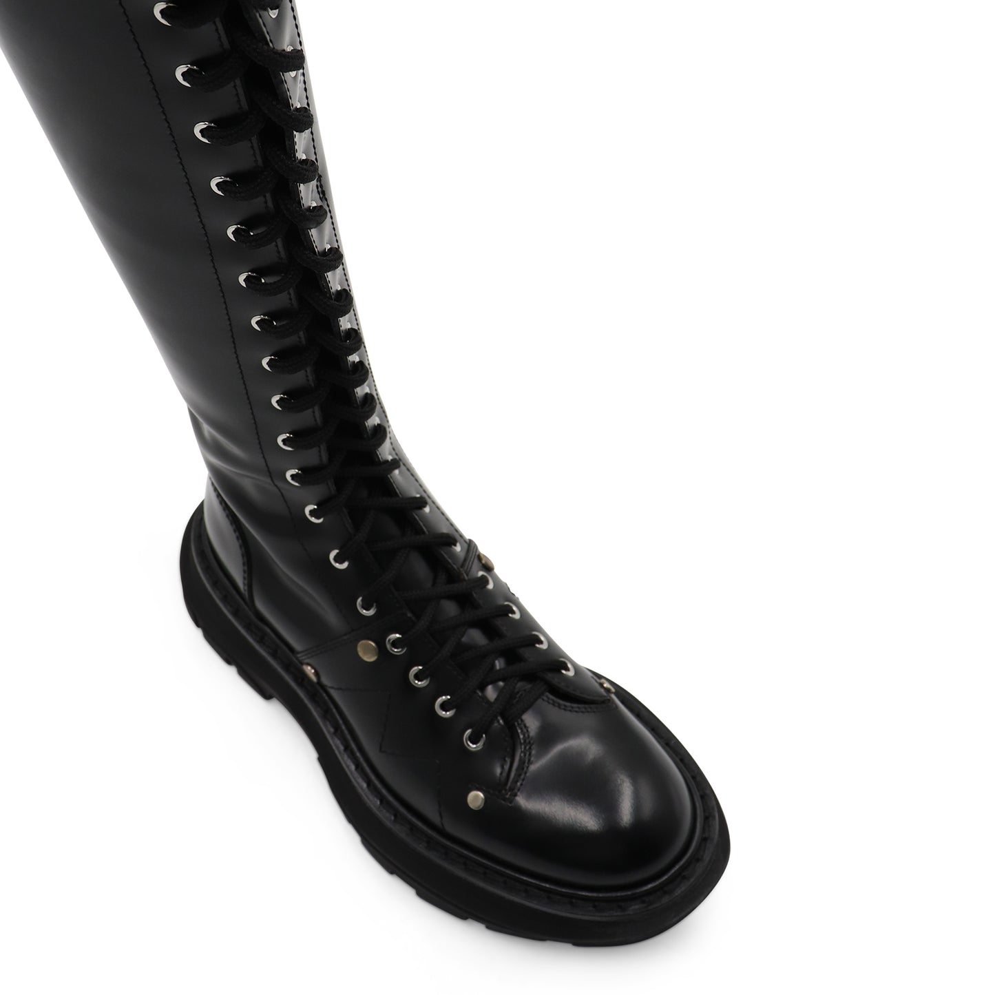 Tread Knee High Lace Up Boots in Black