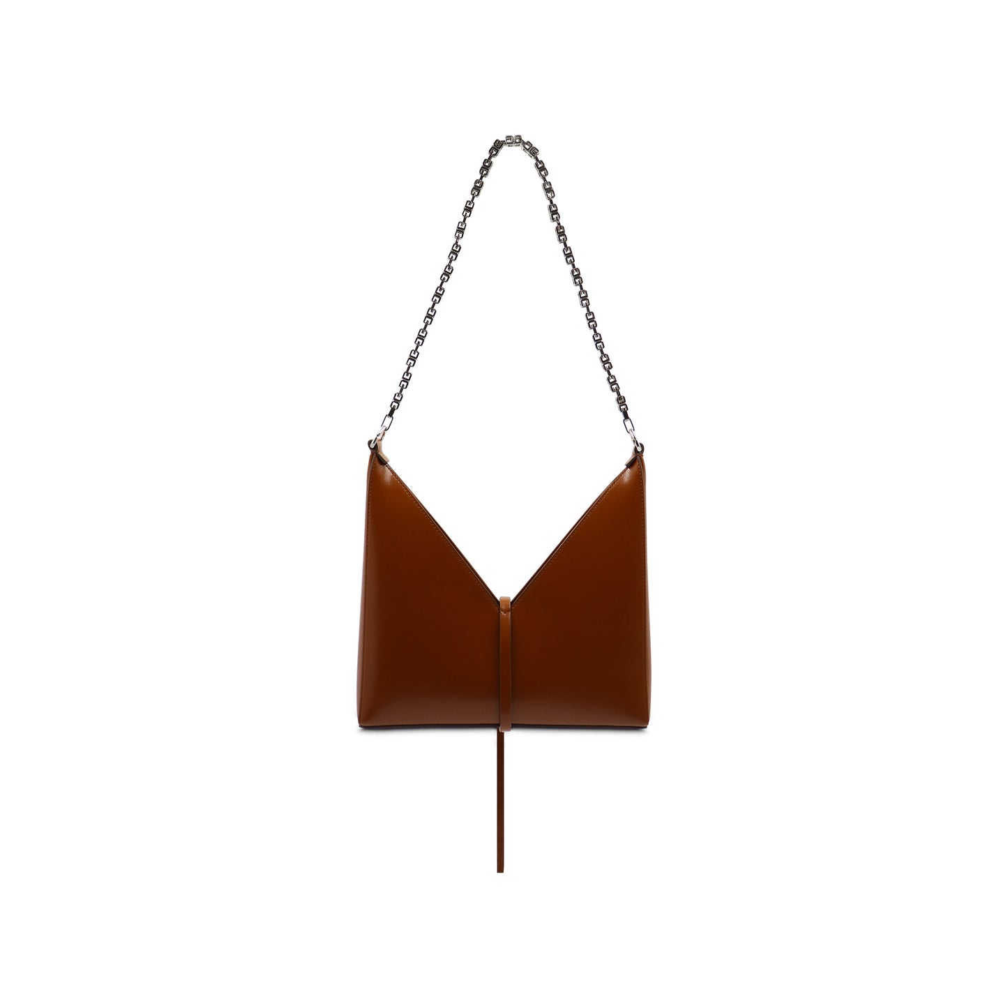 Small Cut Out Bag with Chain in Box Leather in Chestnut