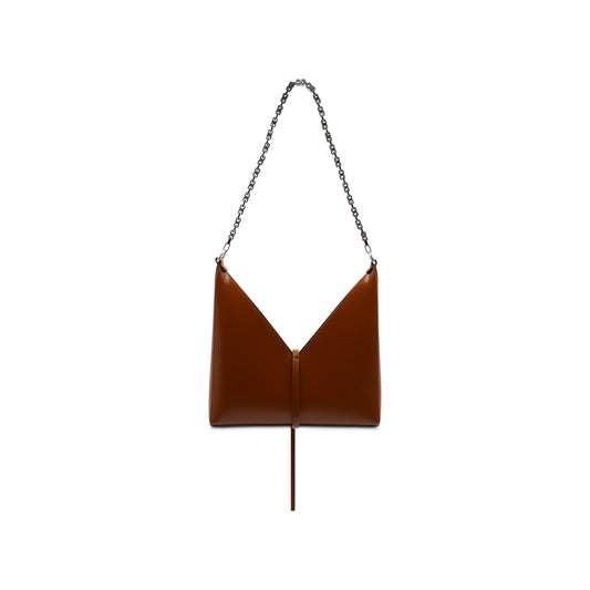 Small Cut Out Bag with Chain in Box Leather in Chestnut