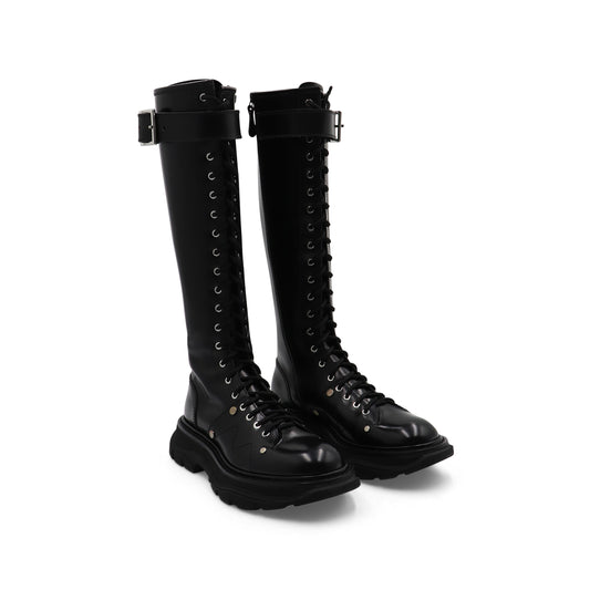 Tread Knee High Lace Up Boots in Black