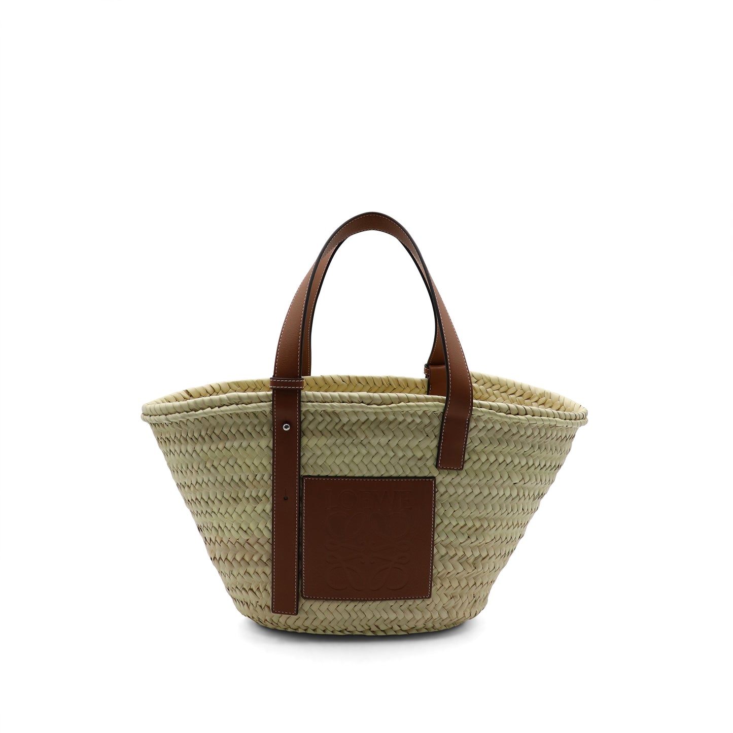 Medium Basket Bag in Palm Leaf and Calfskin in Natural/Tan
