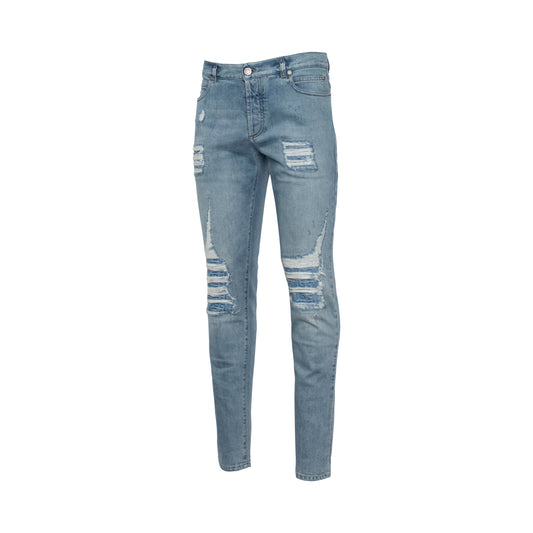 Monogram Destroy Tapered Jeans in Blue