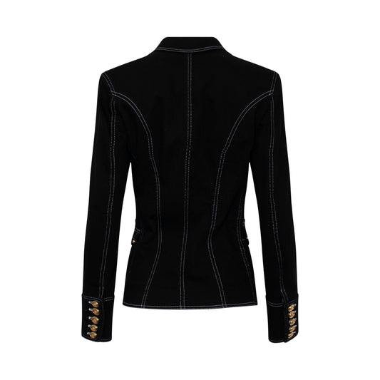 Contrast Stitch Double Breasted Blazer in Black