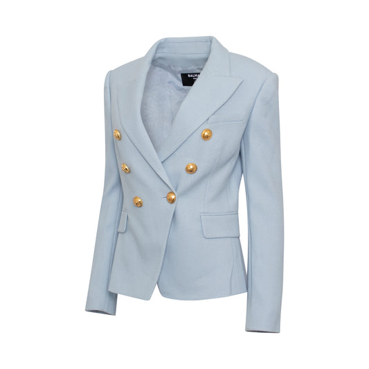 Double Breasted Cotton Pique Blazer in Pale Blue