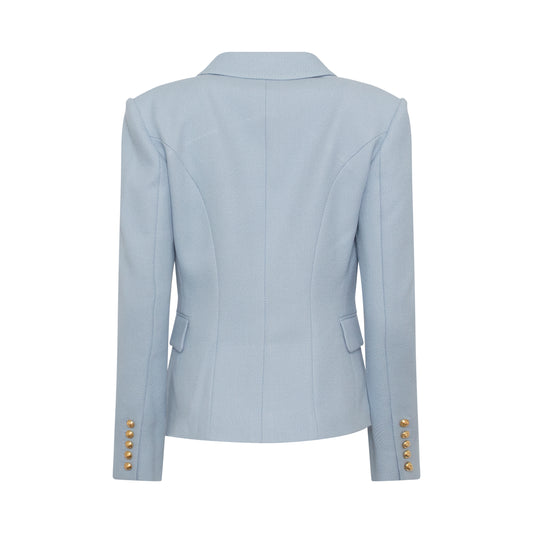 Double Breasted Cotton Pique Blazer in Pale Blue