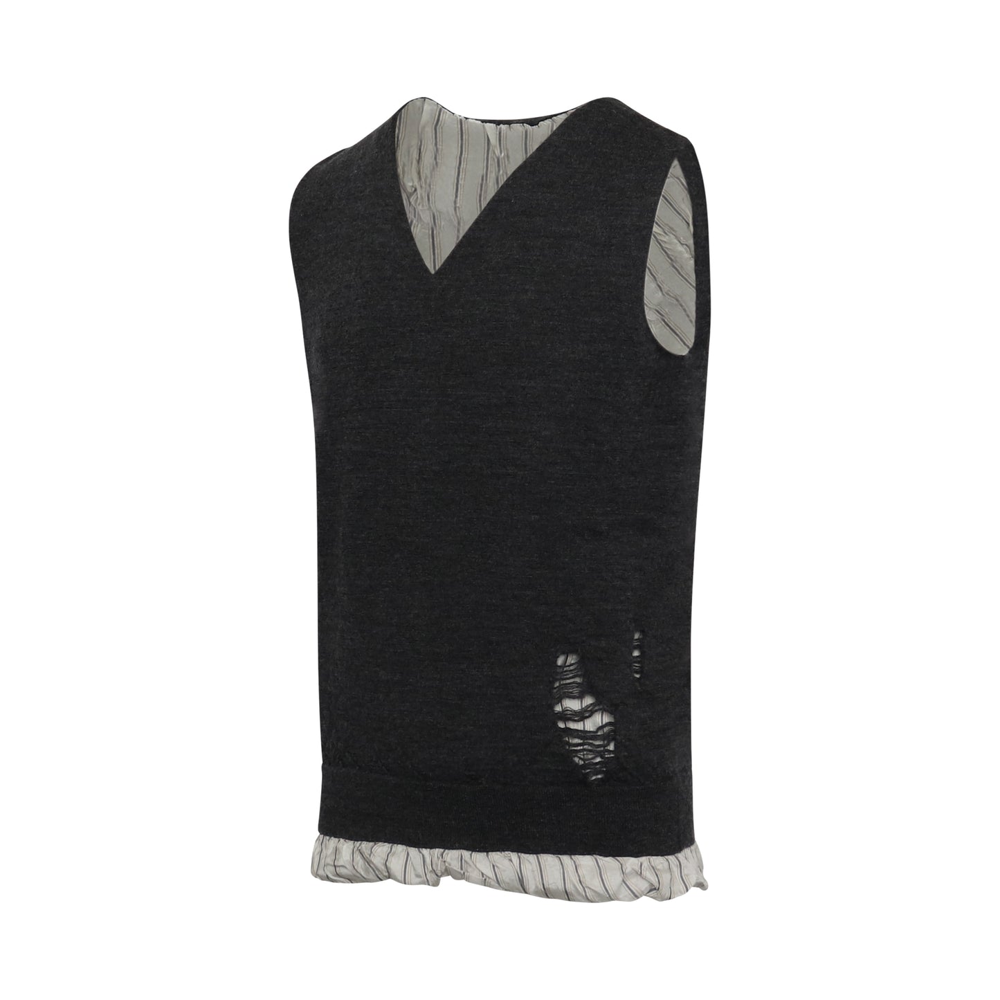 Distressed Knit Vest Sweater in Dark Grey