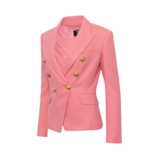 Double Breasted Cotton Pique Blazer in Rose