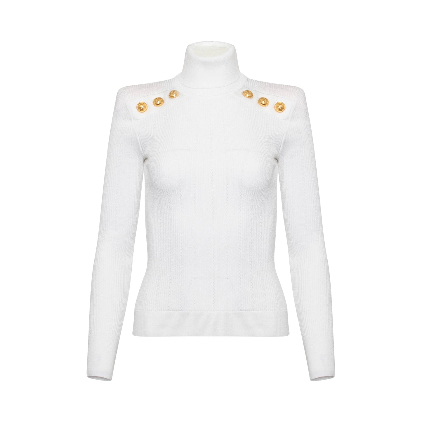 Button Turtleneck Sweater in White