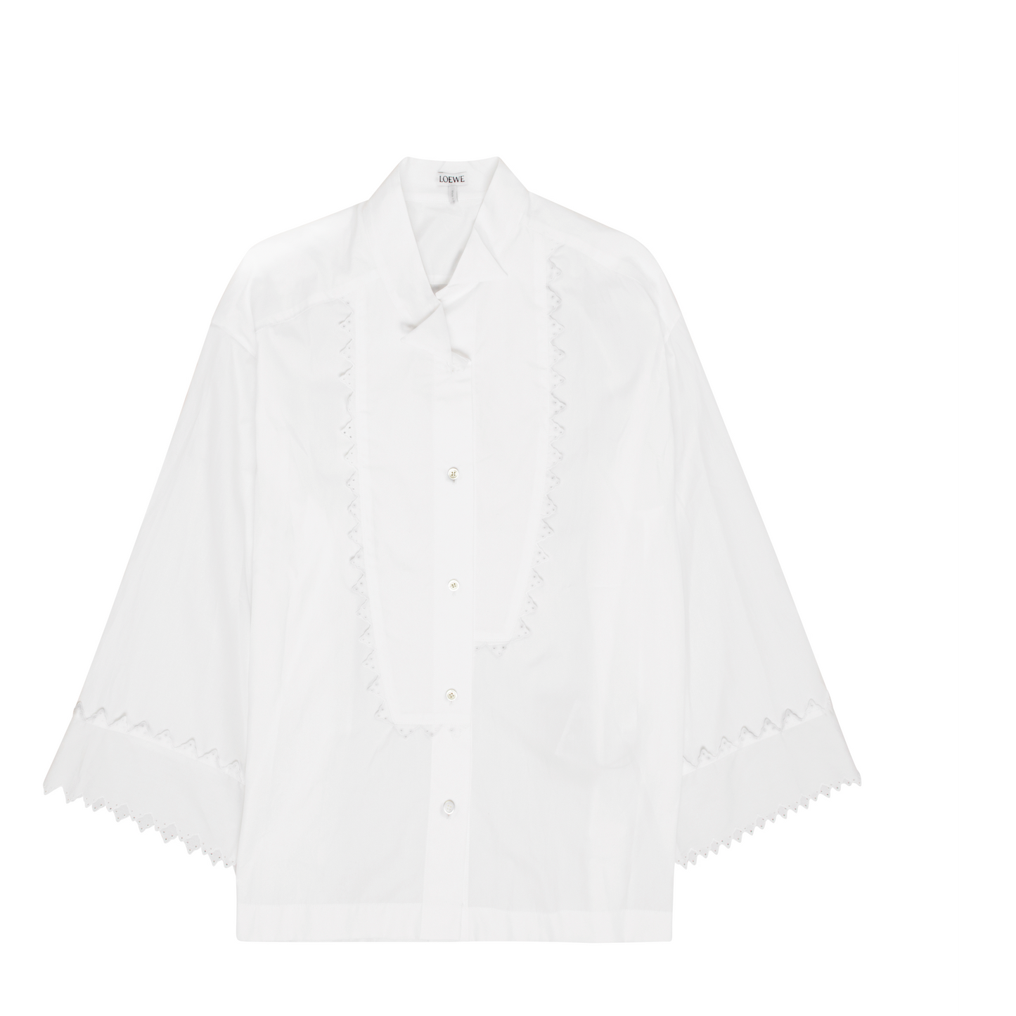 Lace Trim Asymetric Oversize Shirt in White