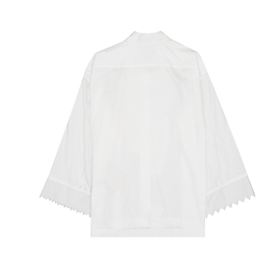 Lace Trim Asymetric Oversize Shirt in White