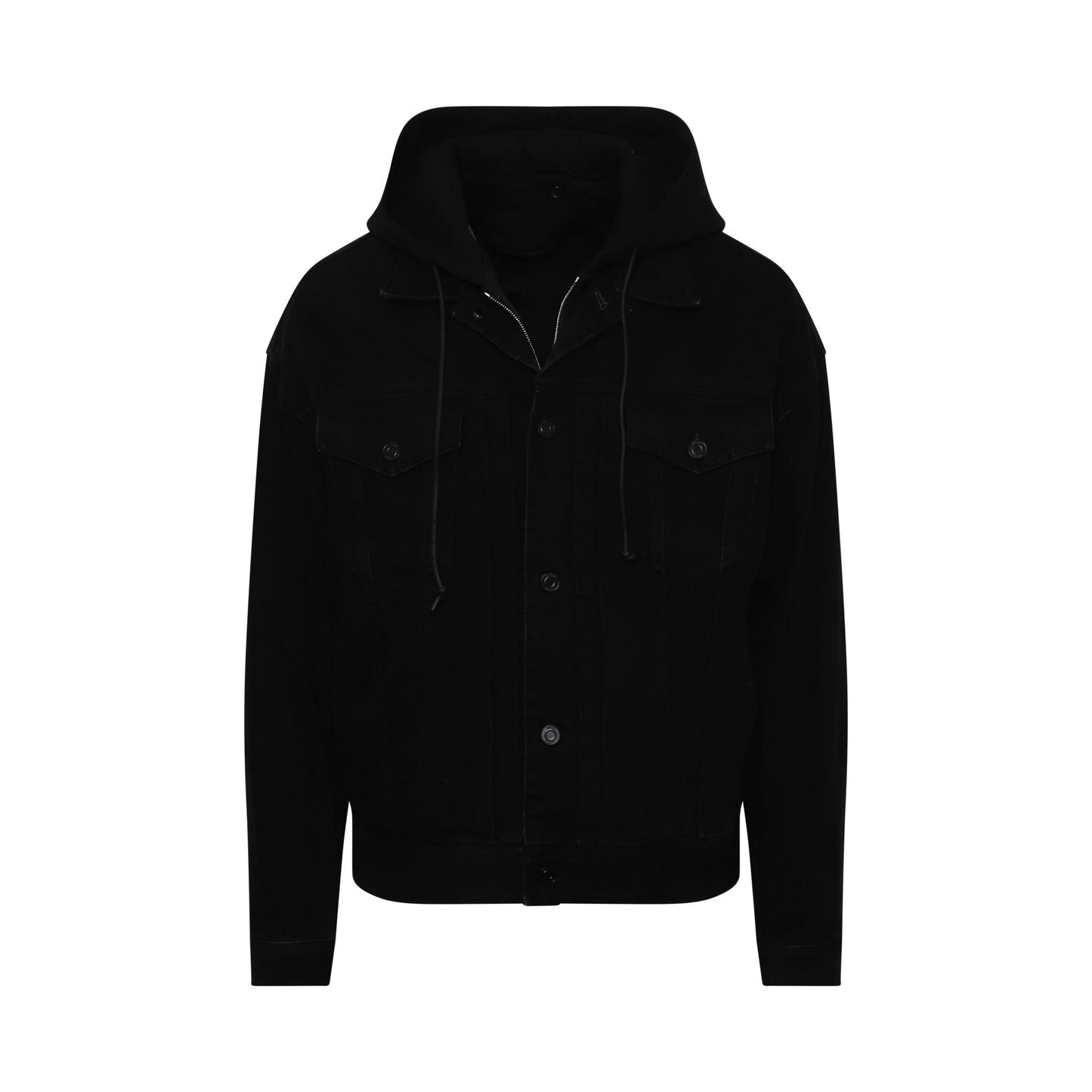Detachable Hooded Trucker Jacket in Black