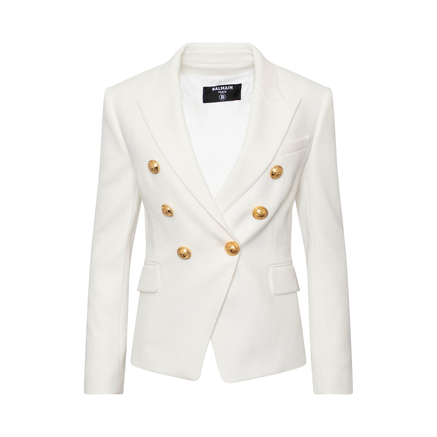 Double Breasted Cotton Pique Blazer in White