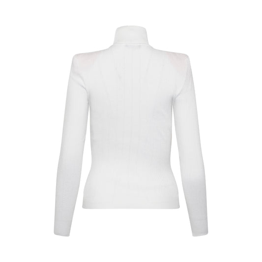 Button Turtleneck Sweater in White