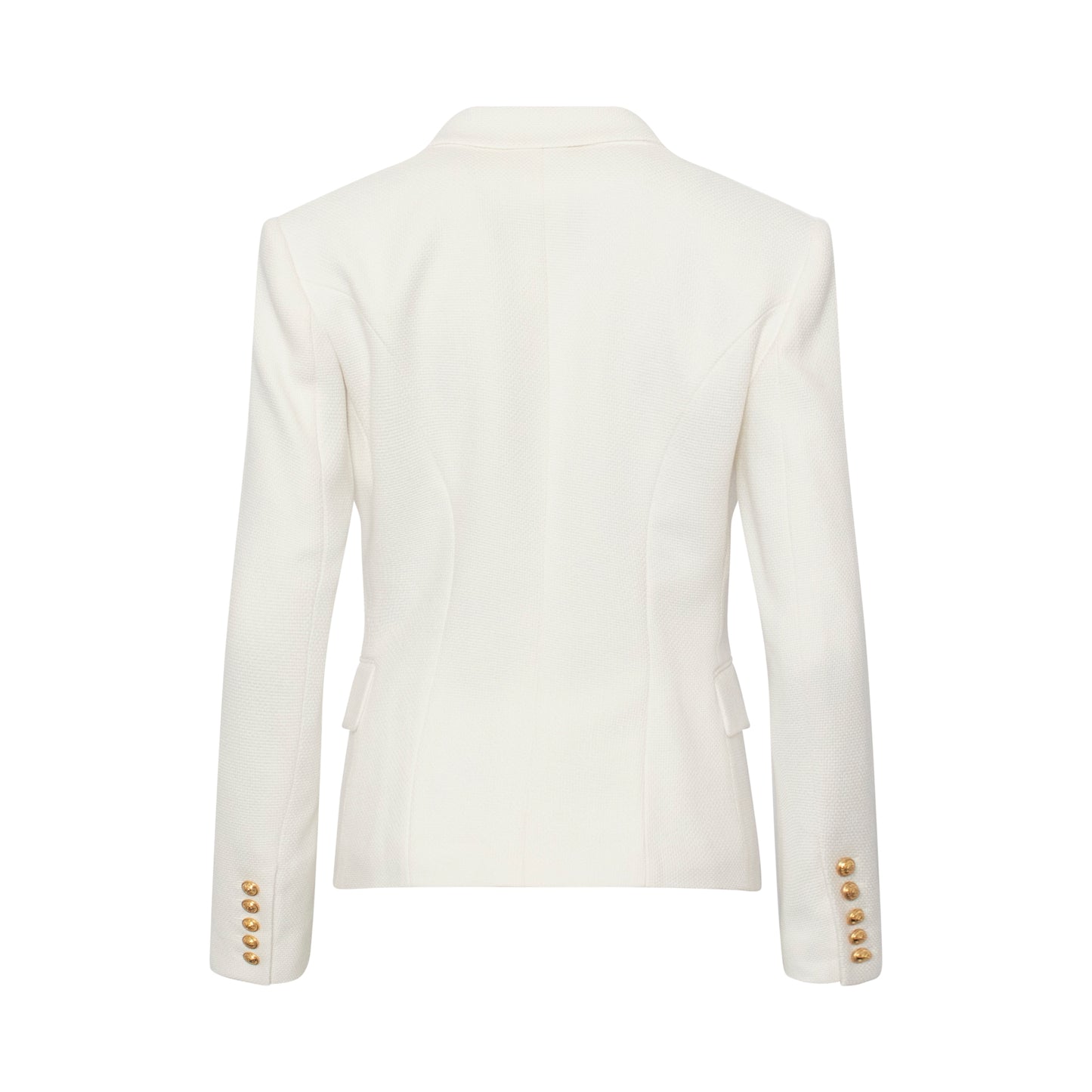 Double Breasted Cotton Pique Blazer in White